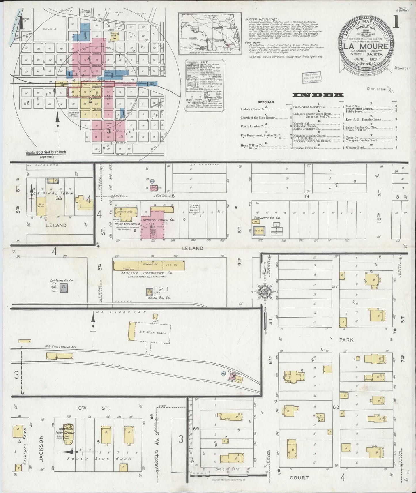 Sanborn Fire Insurance Map from La Moure, La Moure County, North Dakota (1927), Sheet #0001 - Historic Sanborn Fire Insurance Map Print, vintage old map wall art, antique decor, genealogy gift, North Dakota North Dakota map