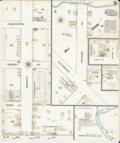 Sanborn Fire Insurance Map from Wichita, Sedgwick County, Kansas (1884), Sheet #0009 - Complete Map Set gallery image, historic Sanborn map, vintage wall art, Kansas Kansas