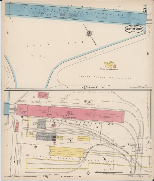 Sanborn Fire Insurance Map from Sault Sainte Marie, Chippewa County, Michigan (1922), Sheet #0005 - Historic Sanborn Fire Insurance Map Print, vintage old map wall art, antique decor, genealogy gift, Michigan Michigan map