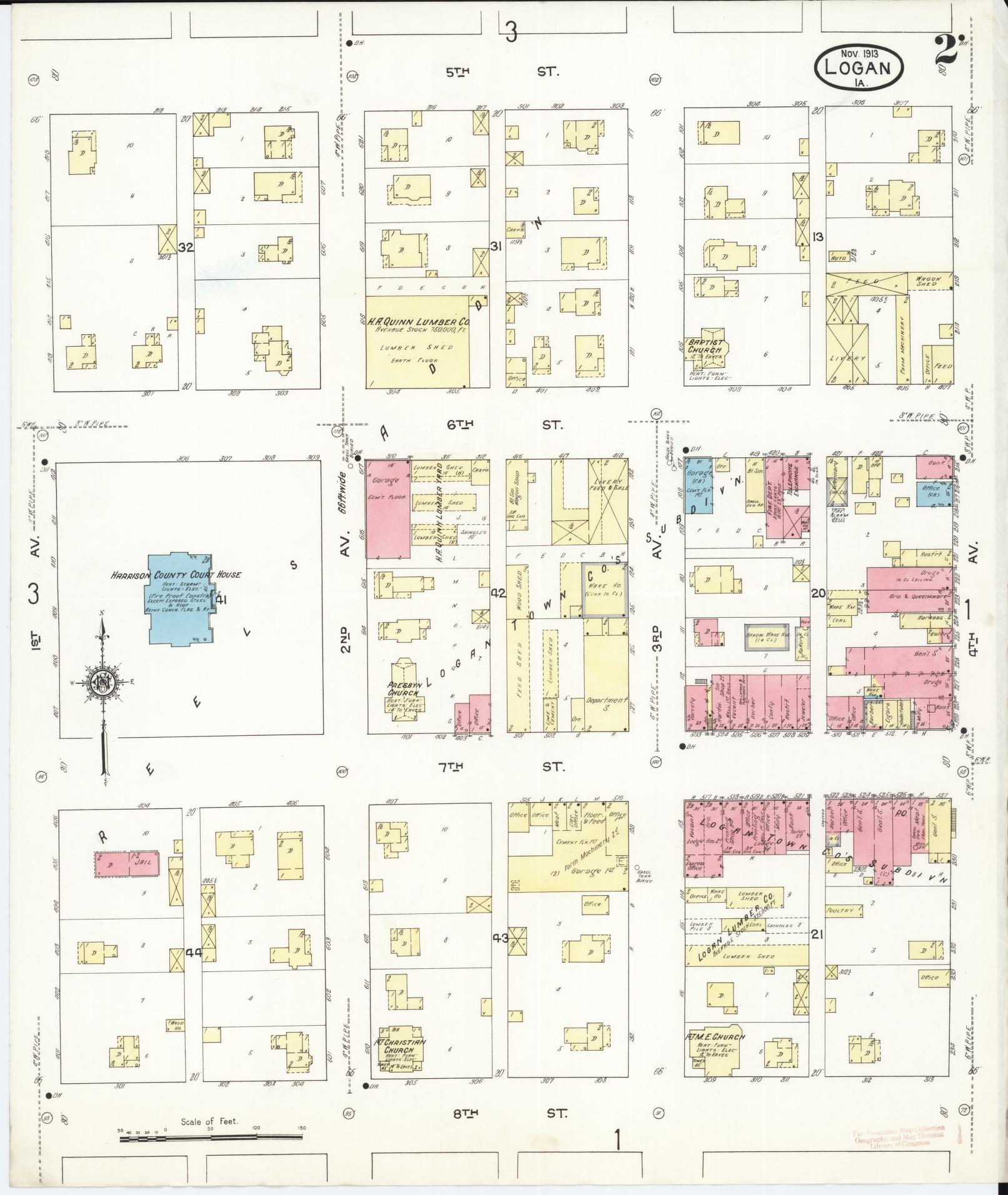 Sanborn Fire Insurance Map from Logan, Harrison County, Iowa (1913), Sheet #0002 - Historic Sanborn Fire Insurance Map Print