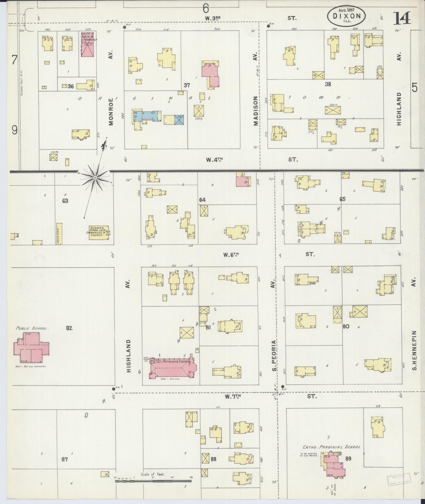Sanborn Fire Insurance Map from Dixon, Lee County, Illinois (1897), Sheet #0014 - Complete Map Set gallery image, historic Sanborn map, vintage wall art, Illinois Illinois