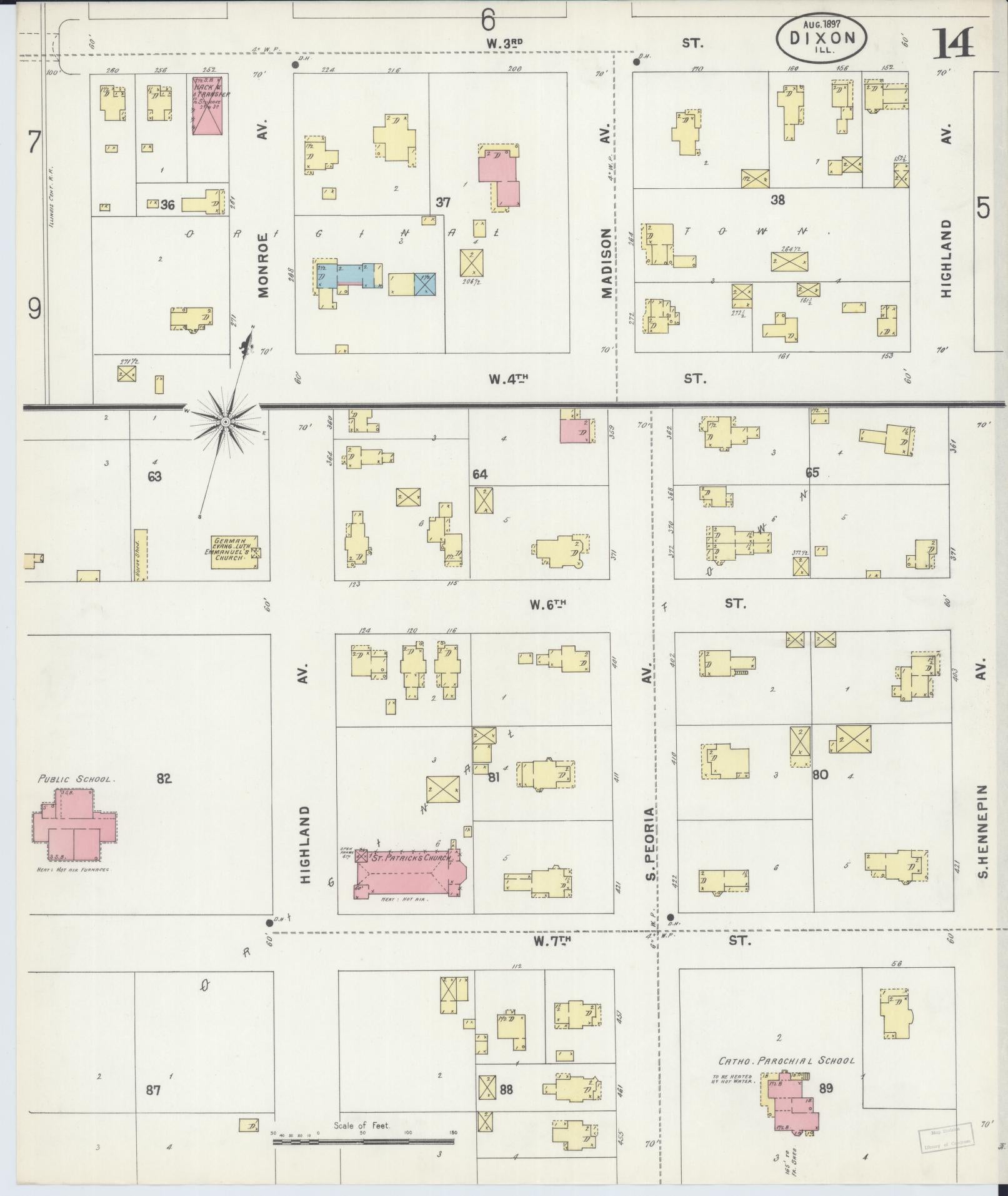 Sanborn Fire Insurance Map from Dixon, Lee County, Illinois (1897), Sheet #0014 - Complete Map Set gallery image, historic Sanborn map, vintage wall art, Illinois Illinois