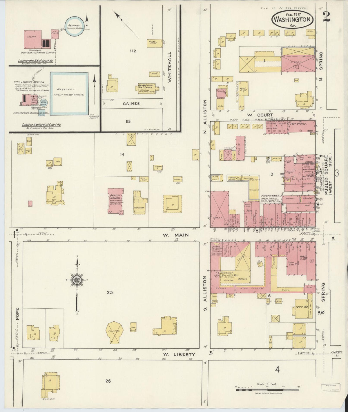 Sanborn Fire Insurance Map from Washington, Wilkes County, Georgia (1917), Sheet #0002 - Complete Map Set gallery image, historic Sanborn map, vintage wall art, Washington Washington
