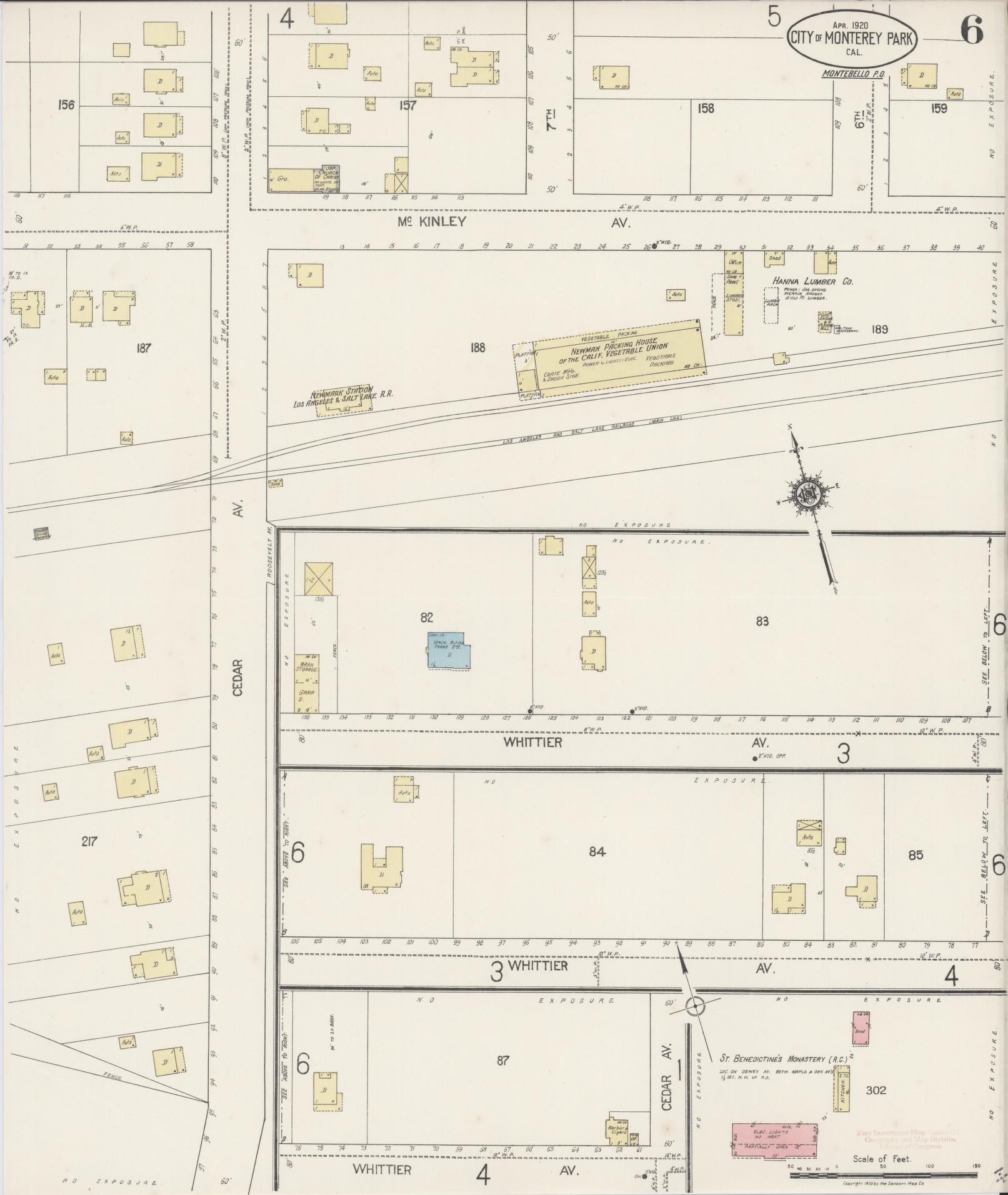 Sanborn Fire Insurance Map from Monterey Park, Los Angeles County, California (1920), Sheet #0006 - Historic Sanborn Fire Insurance Map Print, vintage old map wall art, antique decor, genealogy gift, California California map