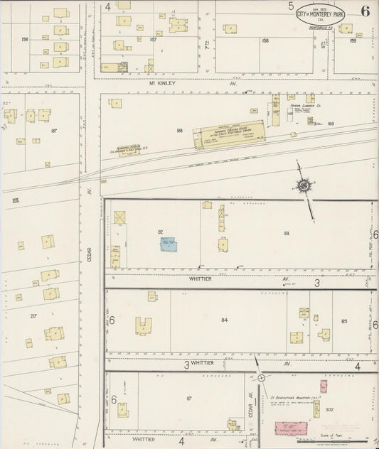 Sanborn Fire Insurance Map from Monterey Park, Los Angeles County, California (1920), Sheet #0006 - Historic Sanborn Fire Insurance Map Print, vintage old map wall art, antique decor, genealogy gift, California California map