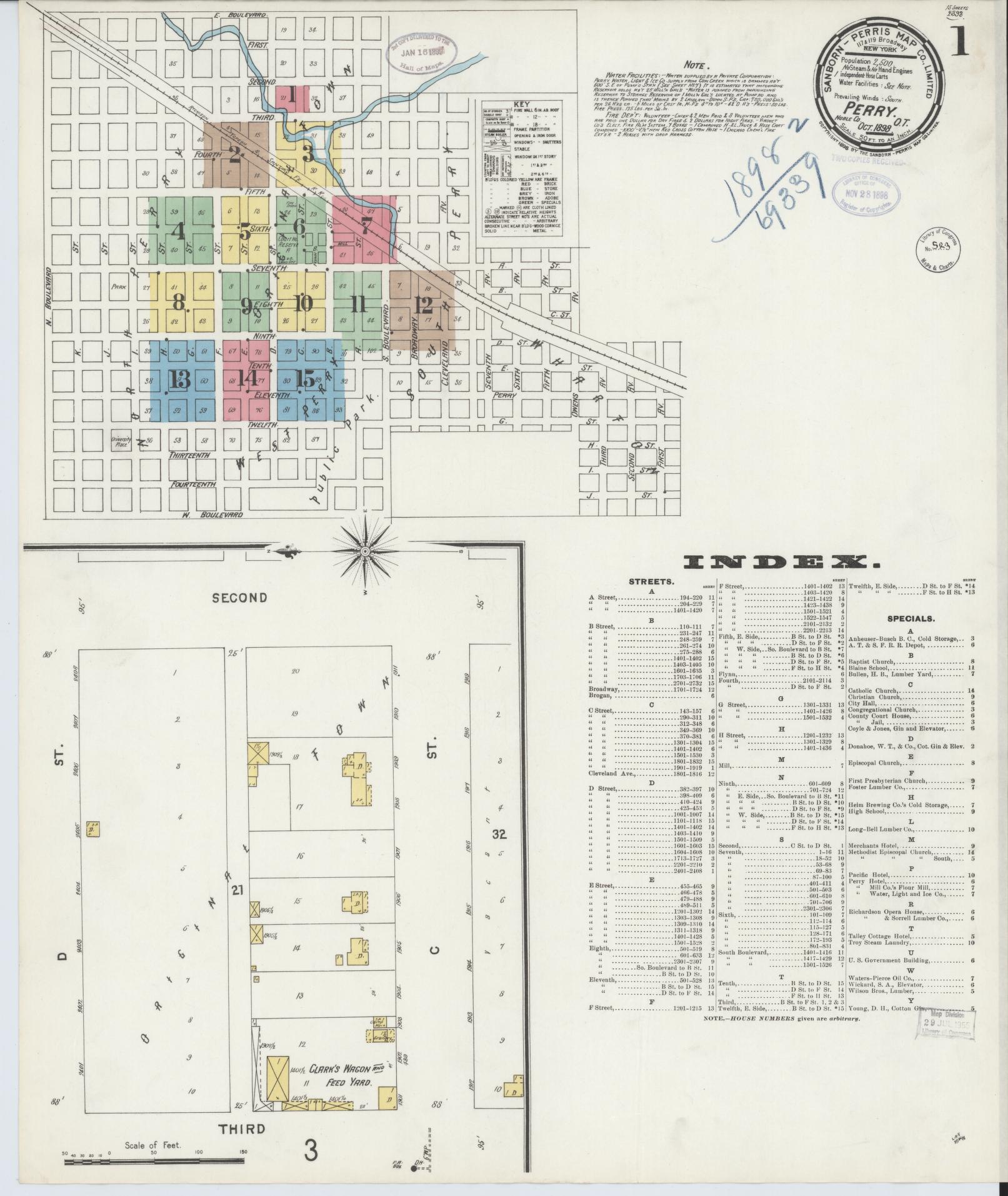 Sanborn Fire Insurance Map from Perry, Noble County, Oklahoma (1898), Sheet #0001 - Complete Map Set gallery image, historic Sanborn map, vintage wall art, Oklahoma Oklahoma