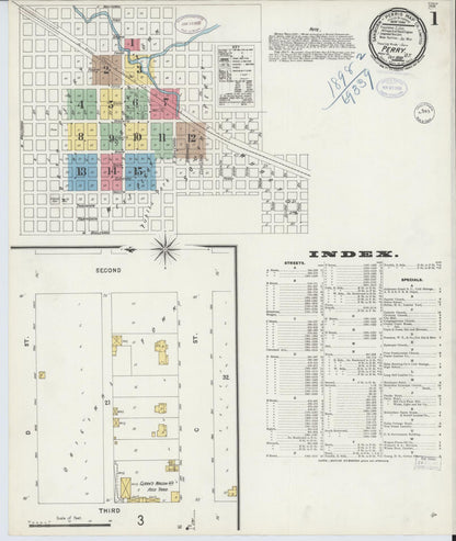 Sanborn Fire Insurance Map from Perry, Noble County, Oklahoma (1898), Sheet #0001 - Complete Map Set gallery image, historic Sanborn map, vintage wall art, Oklahoma Oklahoma