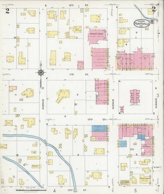 Sanborn Fire Insurance Map from Huntsville, Walker County, Texas (1925), Sheet #0002 - Historic Sanborn Fire Insurance Map Print, vintage old map wall art, antique decor, genealogy gift, Texas Texas map