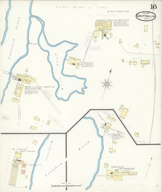Sanborn Fire Insurance Map from Centralia, Lewis County, Washington (1891), Sheet #0016 - Historic Sanborn Fire Insurance Map Print, vintage old map wall art, antique decor, genealogy gift, Washington Washington map