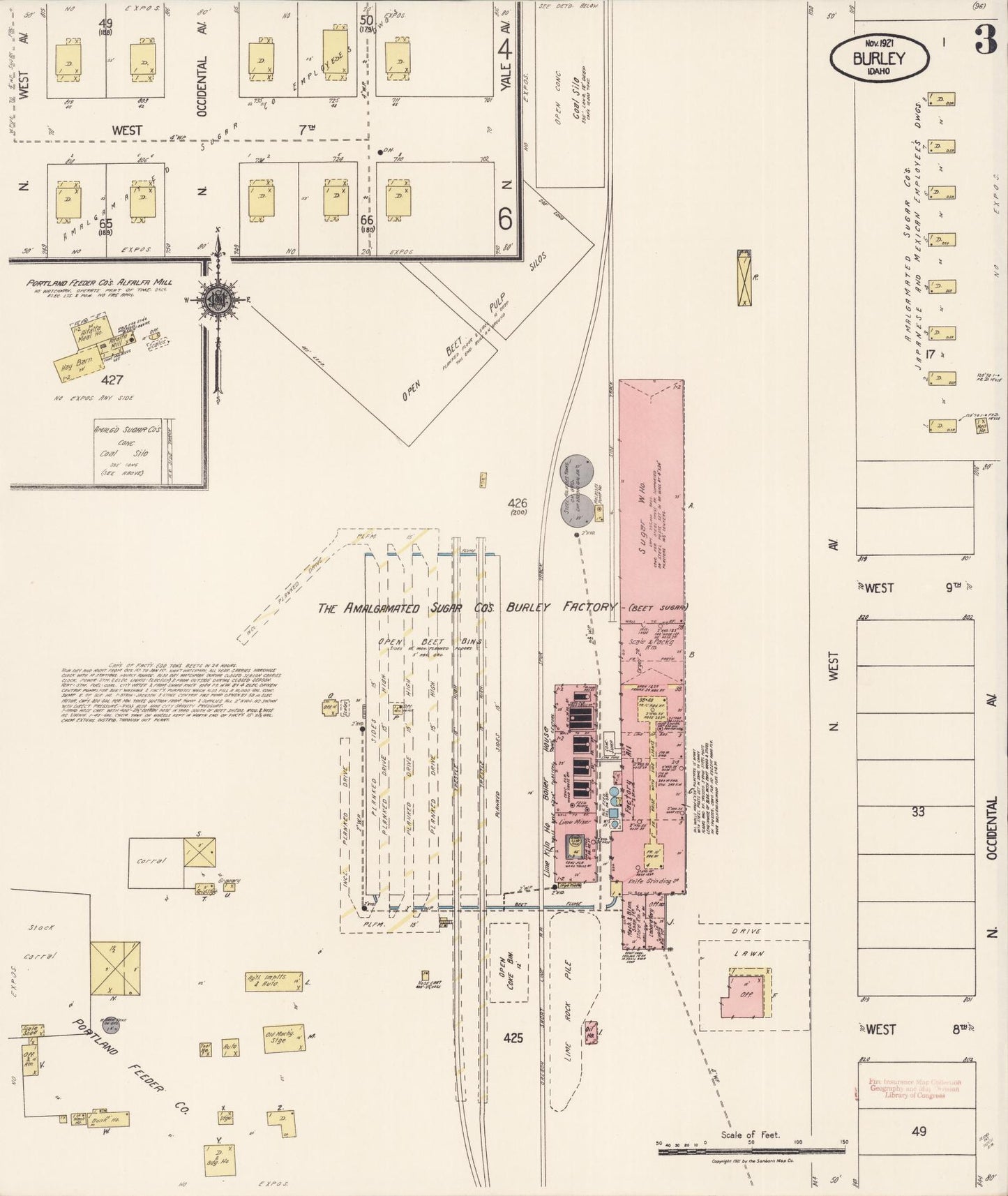 Sanborn Fire Insurance Map from Burley, Cassia County, Idaho (1921), Sheet #0003 - Historic Sanborn Fire Insurance Map Print, vintage old map wall art, antique decor, genealogy gift, Idaho Idaho map