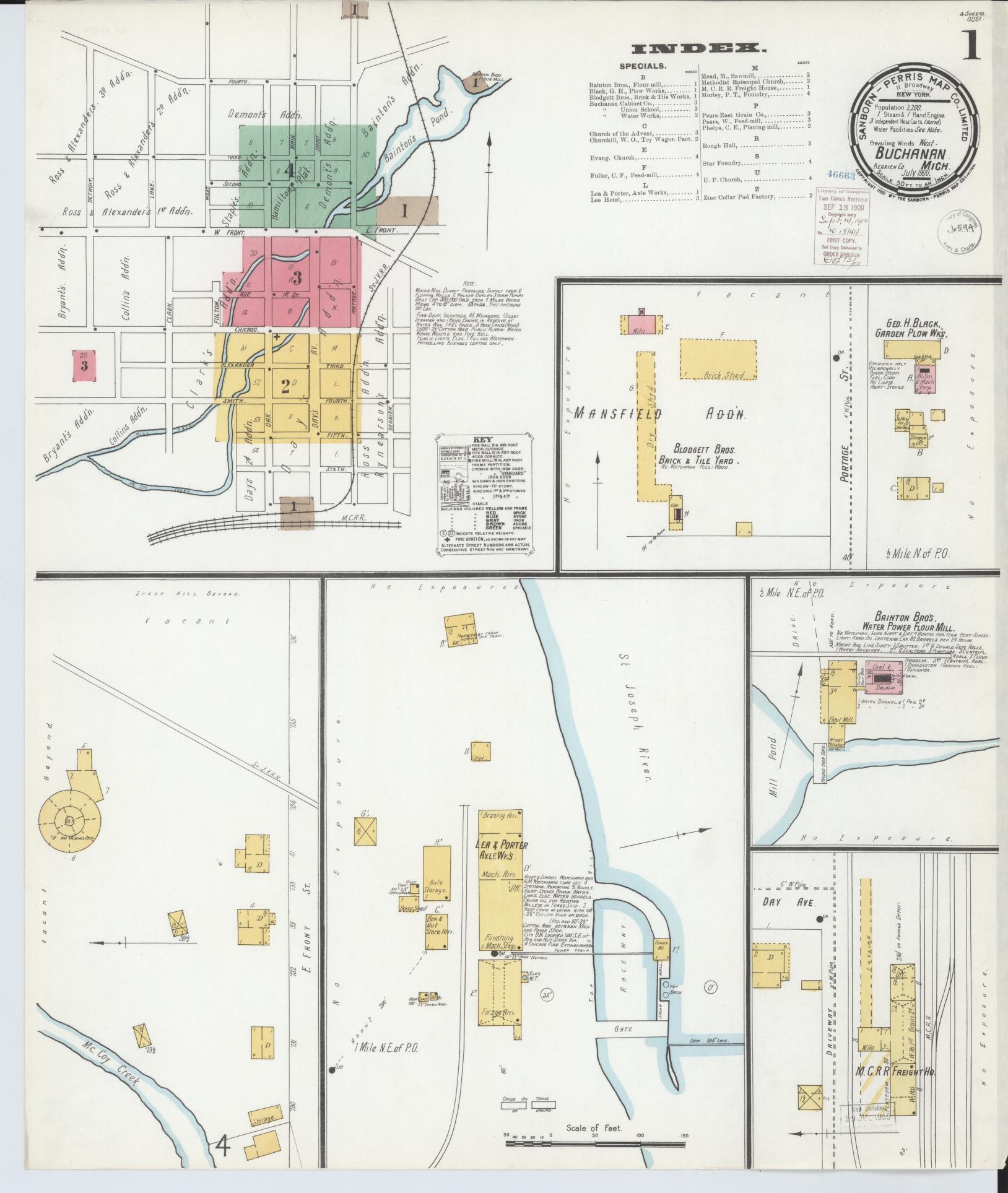 Sanborn Fire Insurance Map from Buchanan, Berrien County, Michigan (1900), Sheet #0001 - Complete Map Set gallery image, historic Sanborn map, vintage wall art, Michigan Michigan