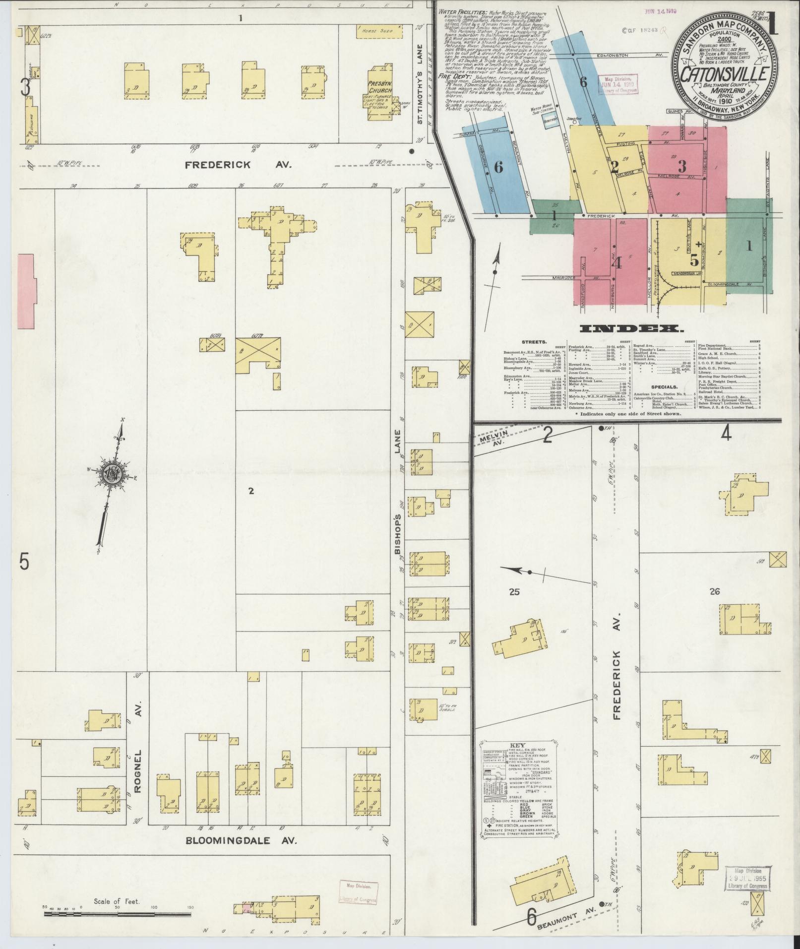 Sanborn Fire Insurance Map from Catonsville, Baltimore County, Maryland (1910), Sheet #0001 - Complete Map Set gallery image, historic Sanborn map, vintage wall art, Maryland Maryland