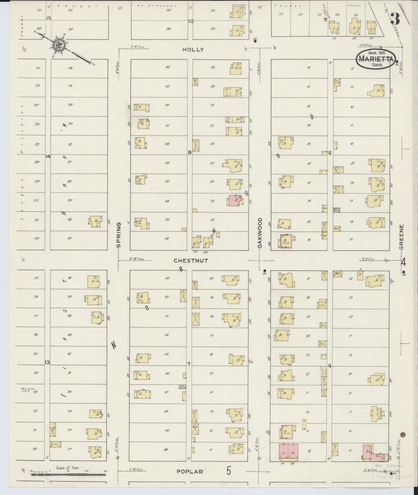 Sanborn Fire Insurance Map from Marietta, Washington County, Ohio (1915), Sheet #0003 - Historic Sanborn Fire Insurance Map Print, vintage old map wall art, antique decor, genealogy gift, Ohio Ohio map