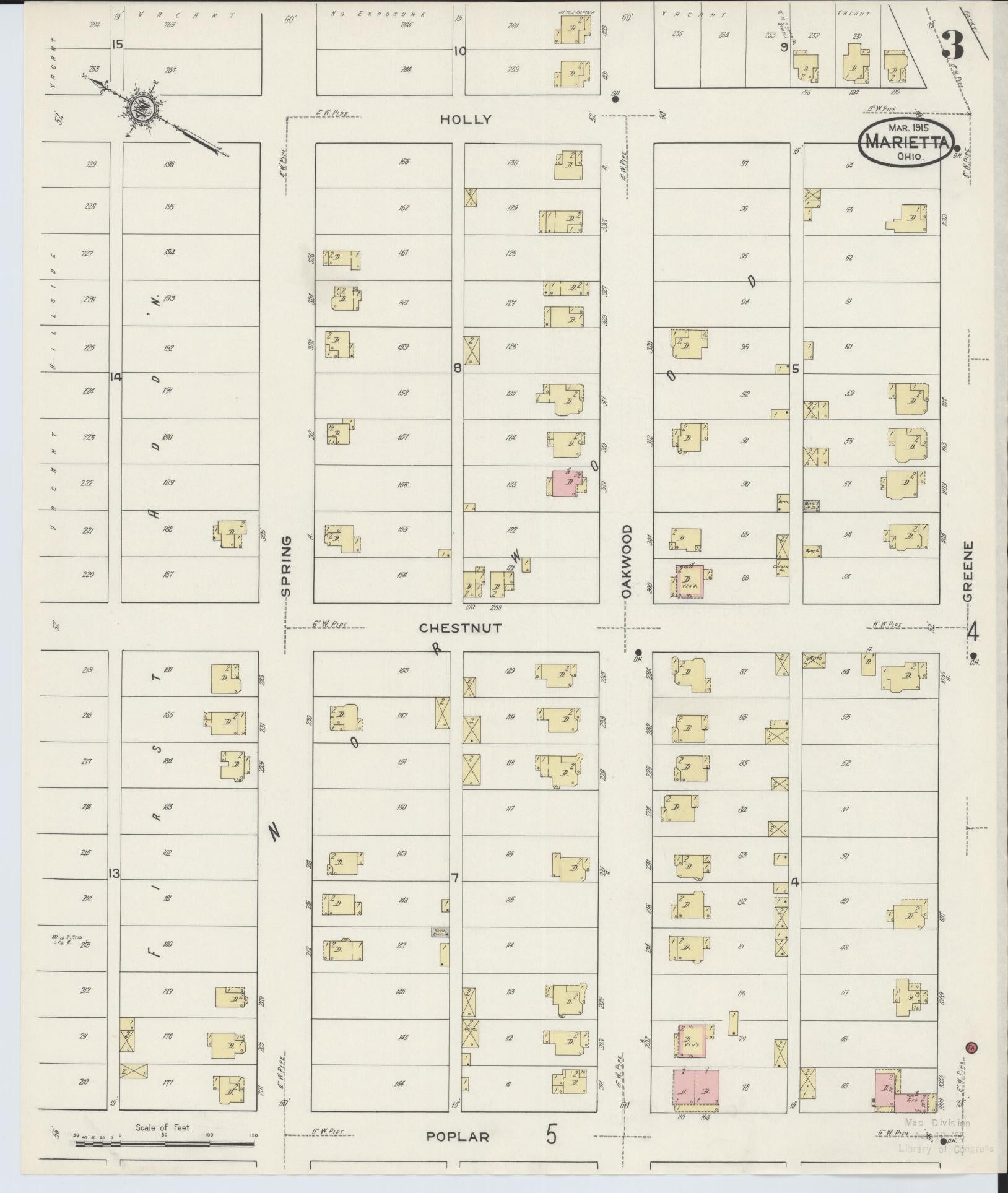 Sanborn Fire Insurance Map from Marietta, Washington County, Ohio (1915), Sheet #0003 - Historic Sanborn Fire Insurance Map Print, vintage old map wall art, antique decor, genealogy gift, Ohio Ohio map