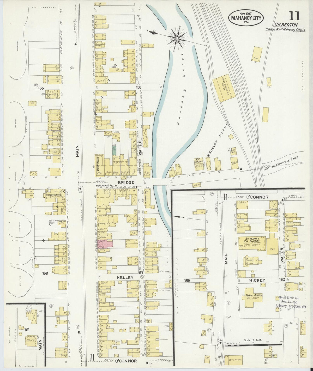 Sanborn Fire Insurance Map from Mahanoy City, Schuylkill County, Pennsylvania (1907), Sheet #0011 - Historic Sanborn Fire Insurance Map Print, vintage old map wall art, antique decor, genealogy gift, Pennsylvania Pennsylvania map