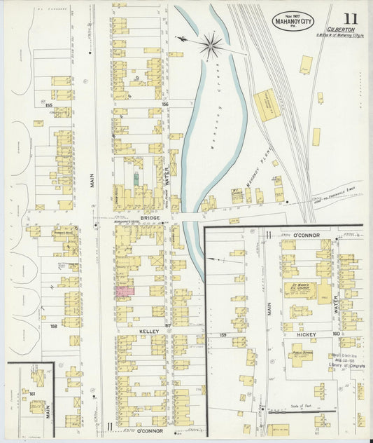 Sanborn Fire Insurance Map from Mahanoy City, Schuylkill County, Pennsylvania (1907), Sheet #0011 - Historic Sanborn Fire Insurance Map Print, vintage old map wall art, antique decor, genealogy gift, Pennsylvania Pennsylvania map