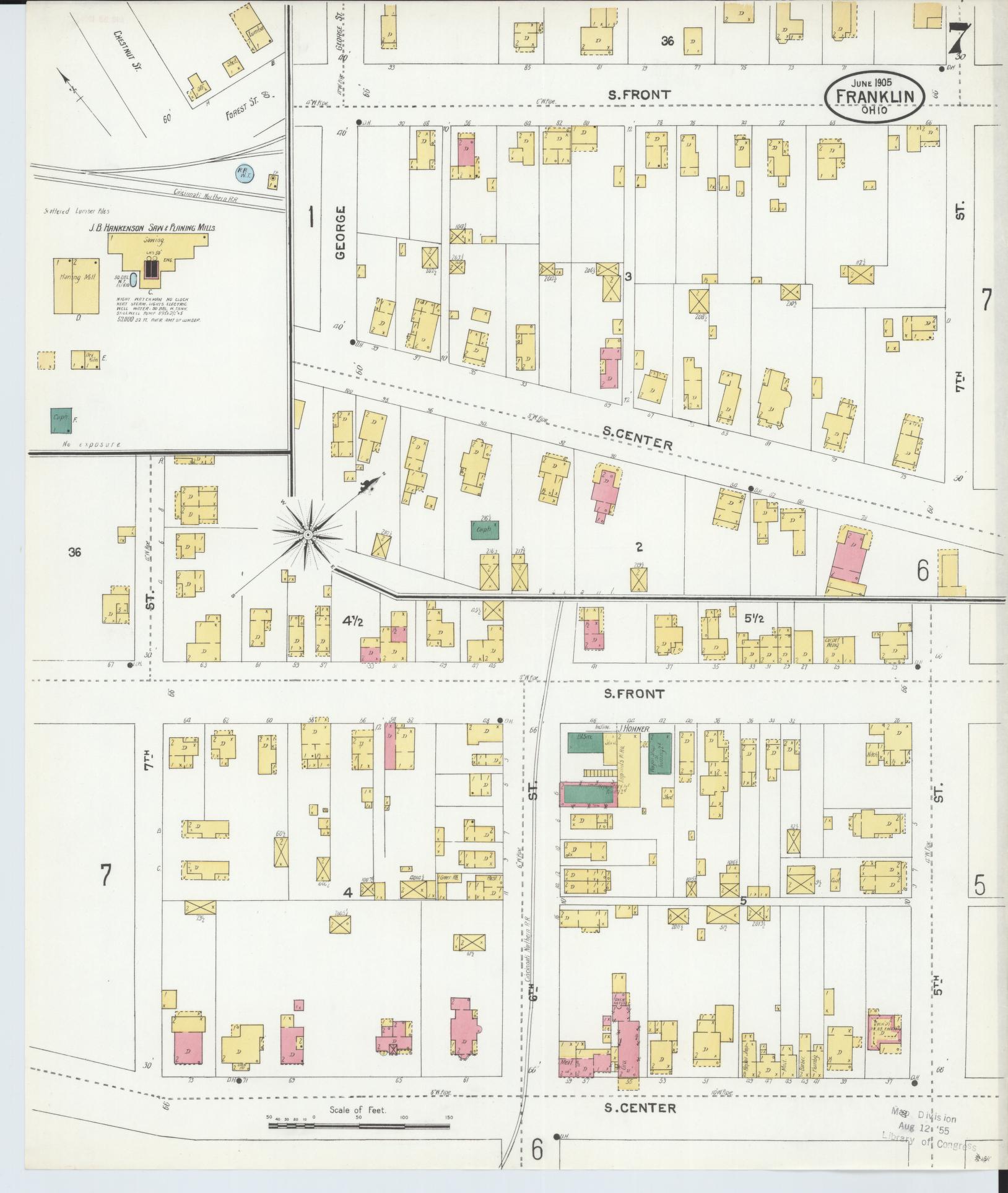 Sanborn Fire Insurance Map from Franklin, Warren County, Ohio (1905), Sheet #0007 - Complete Map Set gallery image, historic Sanborn map, vintage wall art, Ohio Ohio