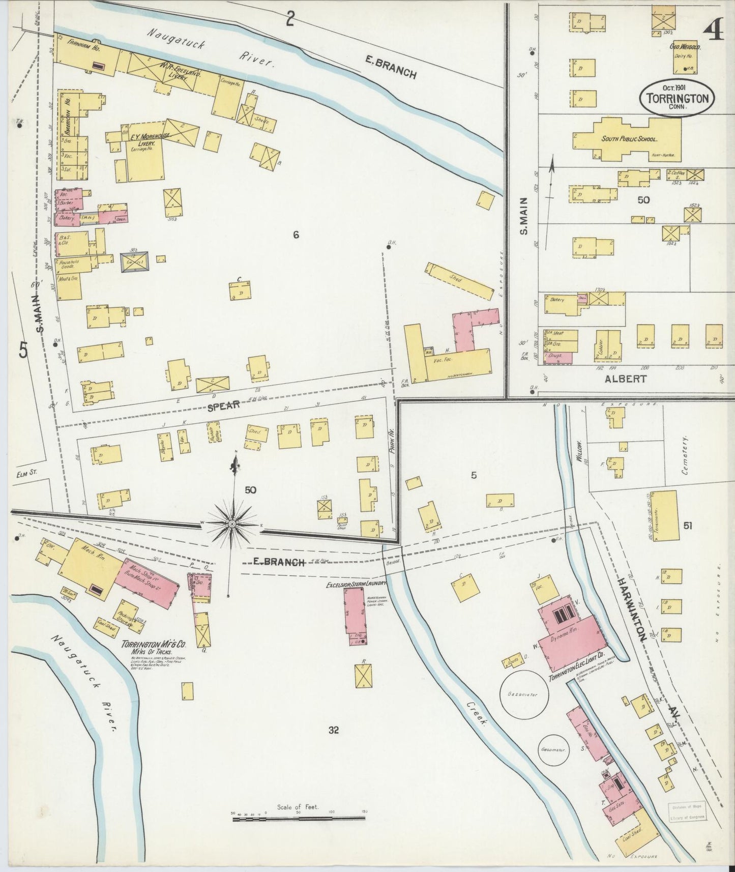 Sanborn Fire Insurance Map from Torrington, Litchfield County, Connecticut (1901), Sheet #0004 - Complete Map Set gallery image, historic Sanborn map, vintage wall art, Connecticut Connecticut