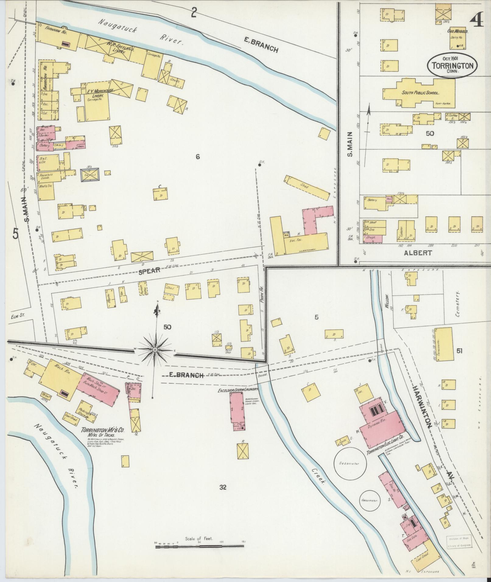 Sanborn Fire Insurance Map from Torrington, Litchfield County, Connecticut (1901), Sheet #0004 - Complete Map Set gallery image, historic Sanborn map, vintage wall art, Connecticut Connecticut
