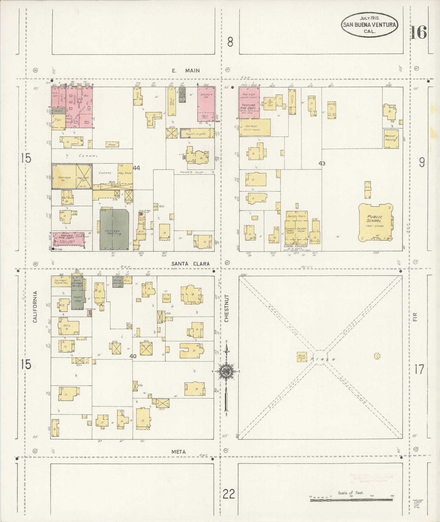 Sanborn Fire Insurance Map from San Buenaventura, Ventura County, California (1910), Sheet #0016 - Complete Map Set gallery image, historic Sanborn map, vintage wall art, California California