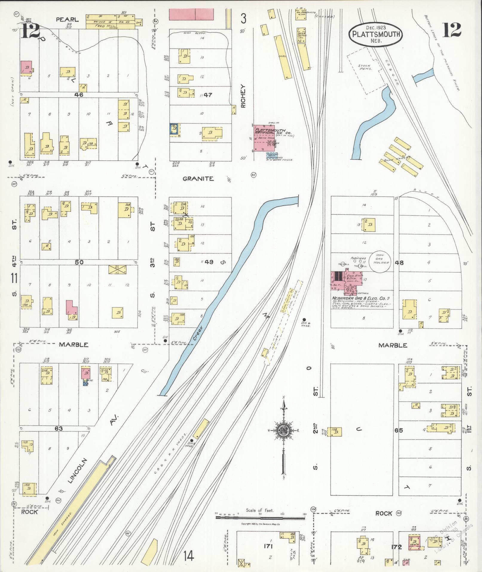Sanborn Fire Insurance Map from Plattsmouth, Cass County, Nebraska (1923), Sheet #0012 - Complete Map Set gallery image, historic Sanborn map, vintage wall art, Nebraska Nebraska