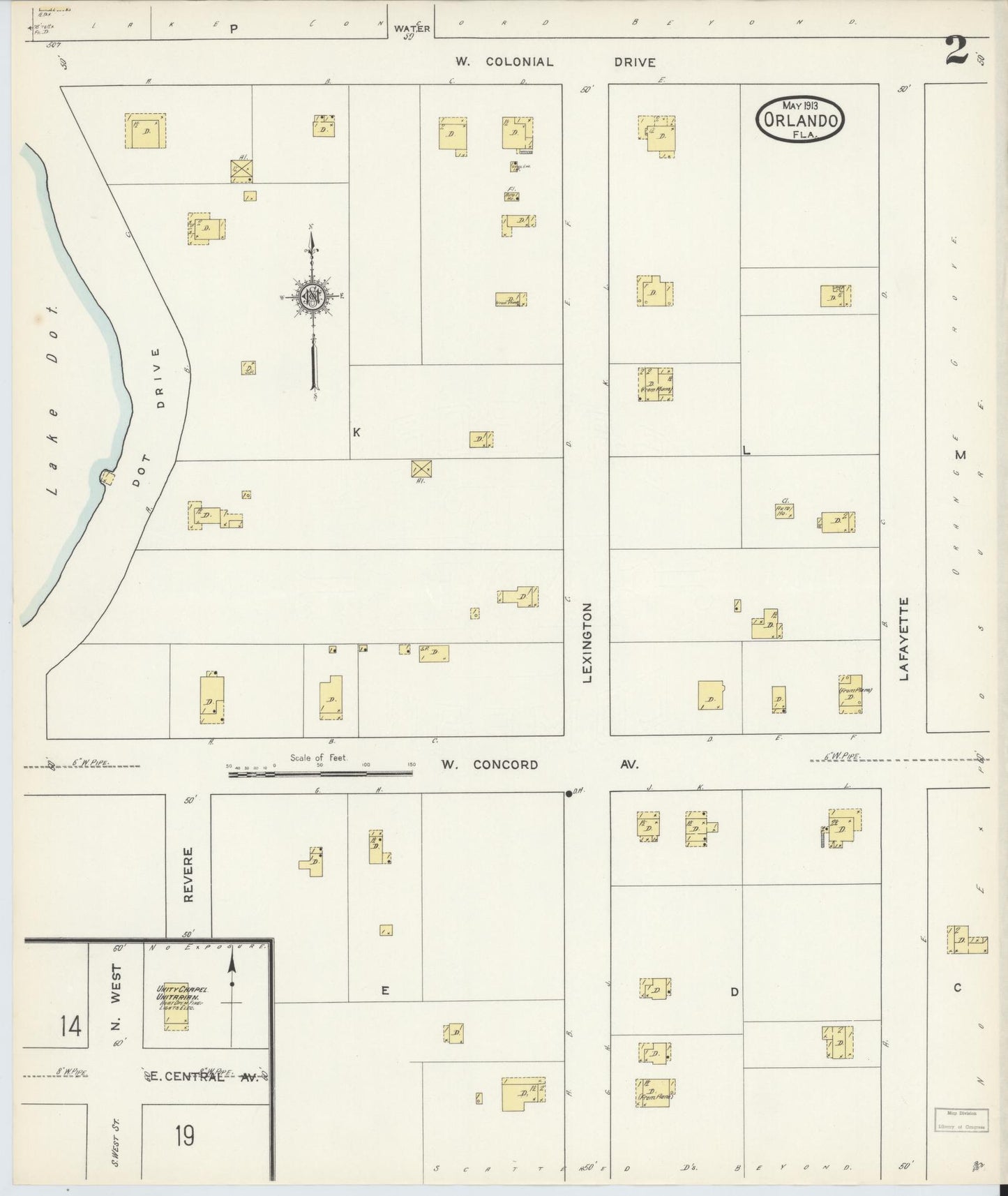 Sanborn Fire Insurance Map from Orlando, Orange County, Florida (1913), Sheet #0002 - Historic Sanborn Fire Insurance Map Print, vintage old map wall art, antique decor, genealogy gift, Florida Florida map