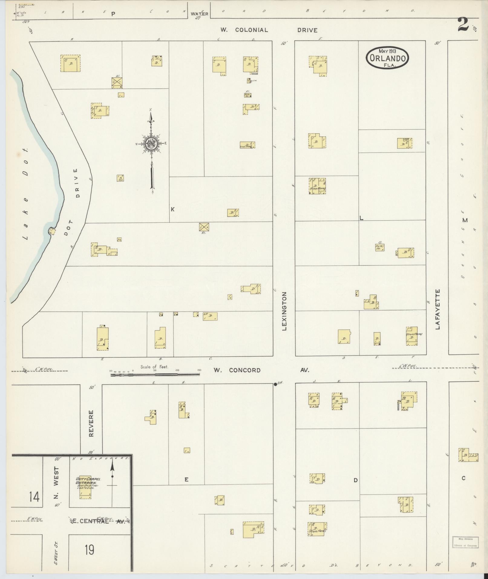 Sanborn Fire Insurance Map from Orlando, Orange County, Florida (1913), Sheet #0002 - Historic Sanborn Fire Insurance Map Print, vintage old map wall art, antique decor, genealogy gift, Florida Florida map