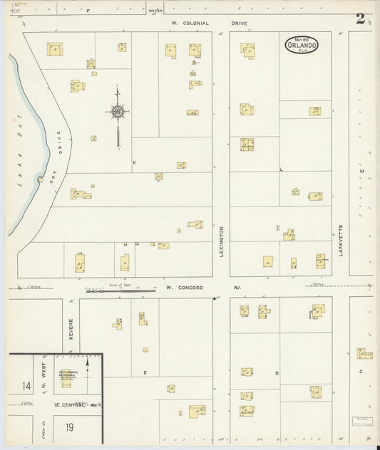 Sanborn Fire Insurance Map from Orlando, Orange County, Florida (1913), Sheet #0002 - Historic Sanborn Fire Insurance Map Print, vintage old map wall art, antique decor, genealogy gift, Florida Florida map