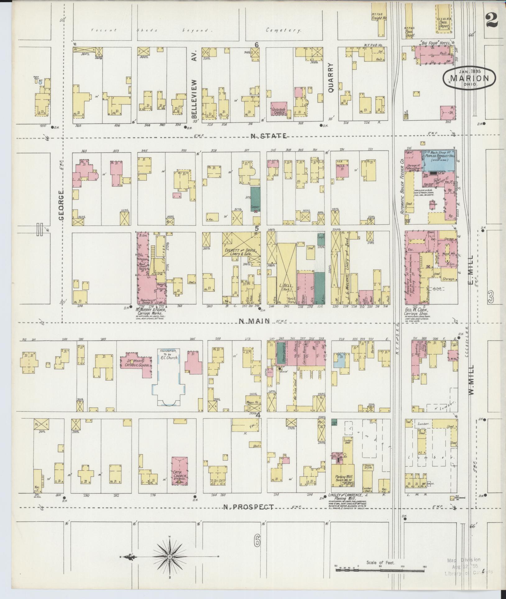 Sanborn Fire Insurance Map from Marion, Marion County, Ohio (1895), Sheet #0002 - Historic Sanborn Fire Insurance Map Print, vintage old map wall art, antique decor, genealogy gift, Ohio Ohio map