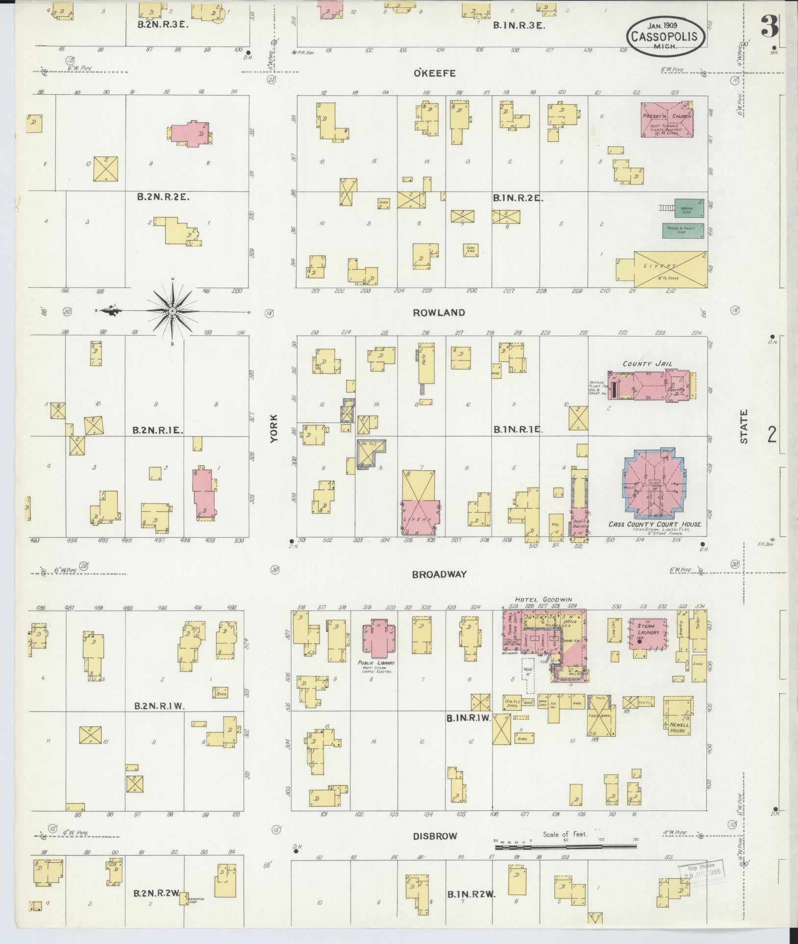 Sanborn Fire Insurance Map from Cassopolis, Cass County, Michigan (1909), Sheet #0003 - Complete Map Set gallery image, historic Sanborn map, vintage wall art, Michigan Michigan