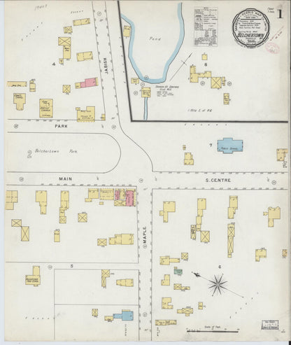 Sanborn Fire Insurance Map from Belchertown, Hampshire County, Massachusetts (1895), Sheet #0001 - Historic Sanborn Fire Insurance Map Print, vintage old map wall art, antique decor, genealogy gift, Massachusetts Massachusetts map