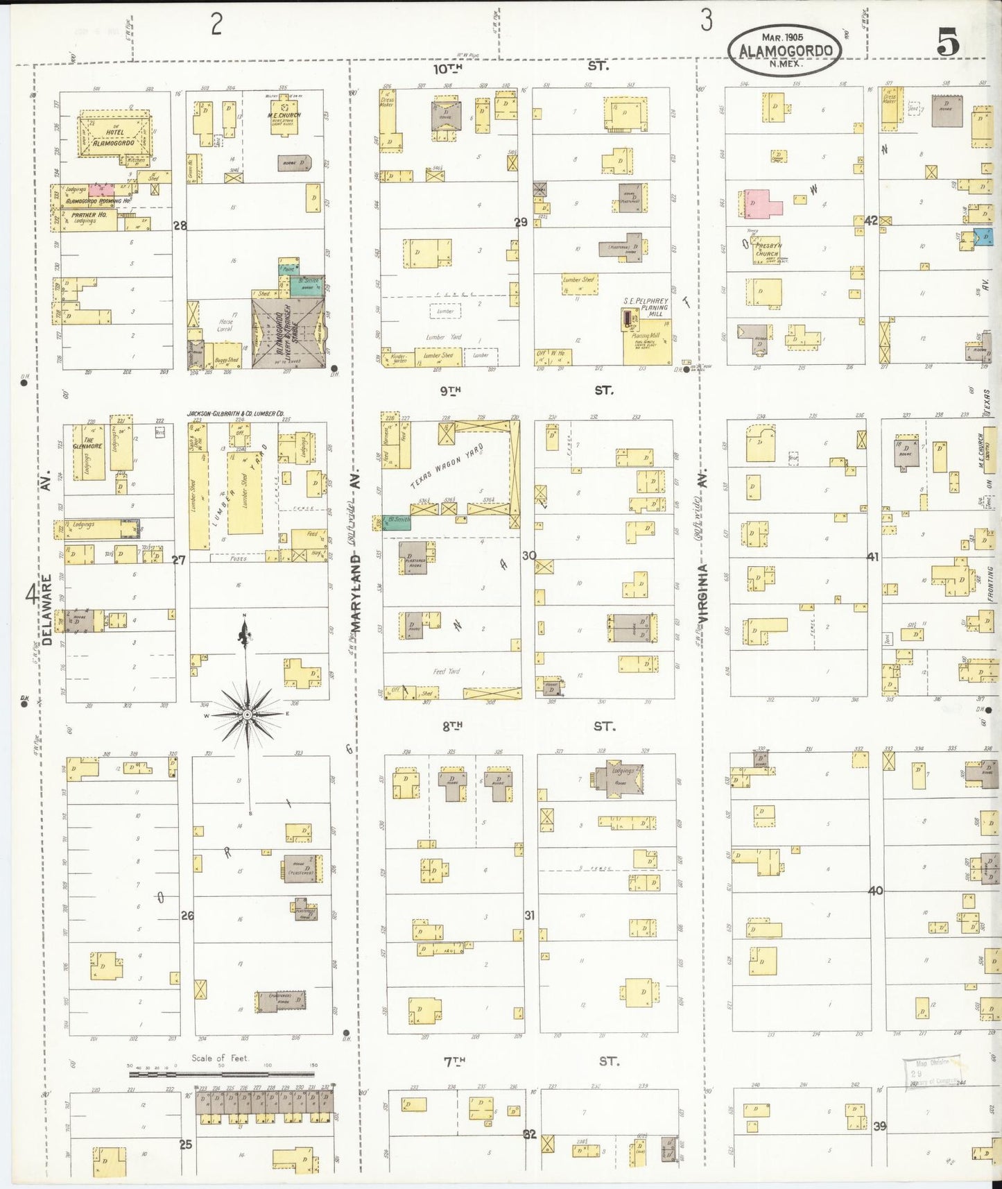 Sanborn Fire Insurance Map from Alamogordo, Otero County, New Mexico (1905), Sheet #0005 - Complete Map Set gallery image, historic Sanborn map, vintage wall art, New Mexico New Mexico