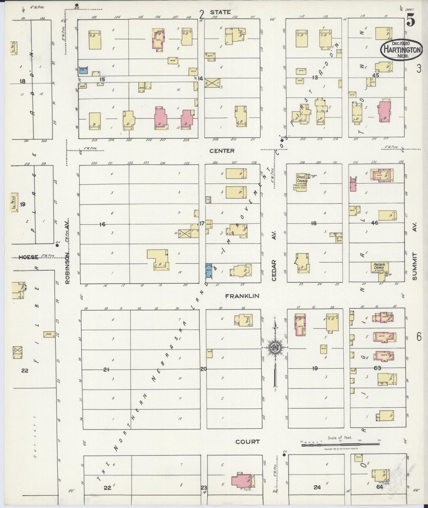 Sanborn Fire Insurance Map from Hartington, Cedar County, Nebraska (1920), Sheet #0005 - Historic Sanborn Fire Insurance Map Print, vintage old map wall art, antique decor, genealogy gift, Nebraska Nebraska map