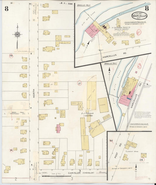 Sanborn Fire Insurance Map from Marcellus, Onondaga County, New York (1937), Sheet #0008 - Historic Sanborn Fire Insurance Map Print, vintage old map wall art, antique decor, genealogy gift, New York New York map