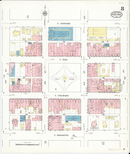 Sanborn Fire Insurance Map from Red Oak, Montgomery County, Iowa (1914), Sheet #0008 - Historic Sanborn Fire Insurance Map Print, vintage old map wall art