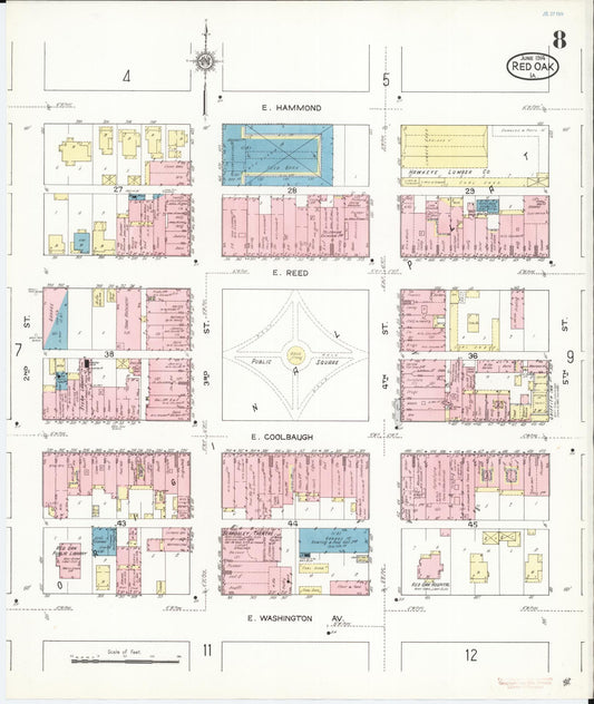 Sanborn Fire Insurance Map from Red Oak, Montgomery County, Iowa (1914), Sheet #0008 - Historic Sanborn Fire Insurance Map Print, vintage old map wall art