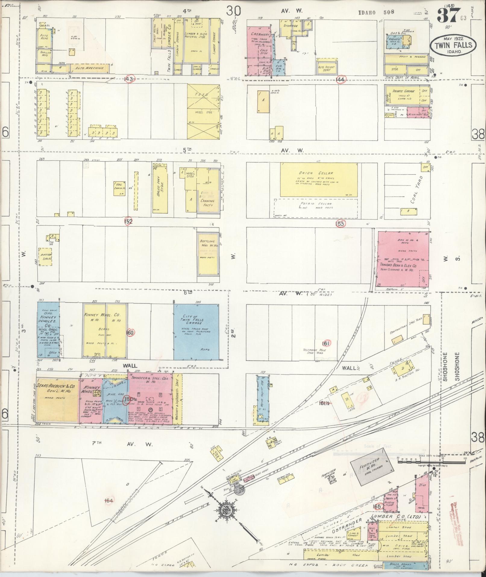 Sanborn Fire Insurance Map from Twin Falls, Twin Falls County, Idaho (1949), Sheet #0037 - Complete Map Set gallery image, historic Sanborn map, vintage wall art, Falls Idaho