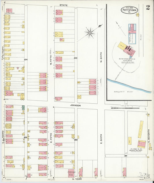Sanborn Fire Insurance Map from Pottstown, Montgomery County, Pennsylvania (1909), Sheet #0002 - Historic Sanborn Fire Insurance Map Print, vintage old map wall art, antique decor, genealogy gift, Pennsylvania Pennsylvania map