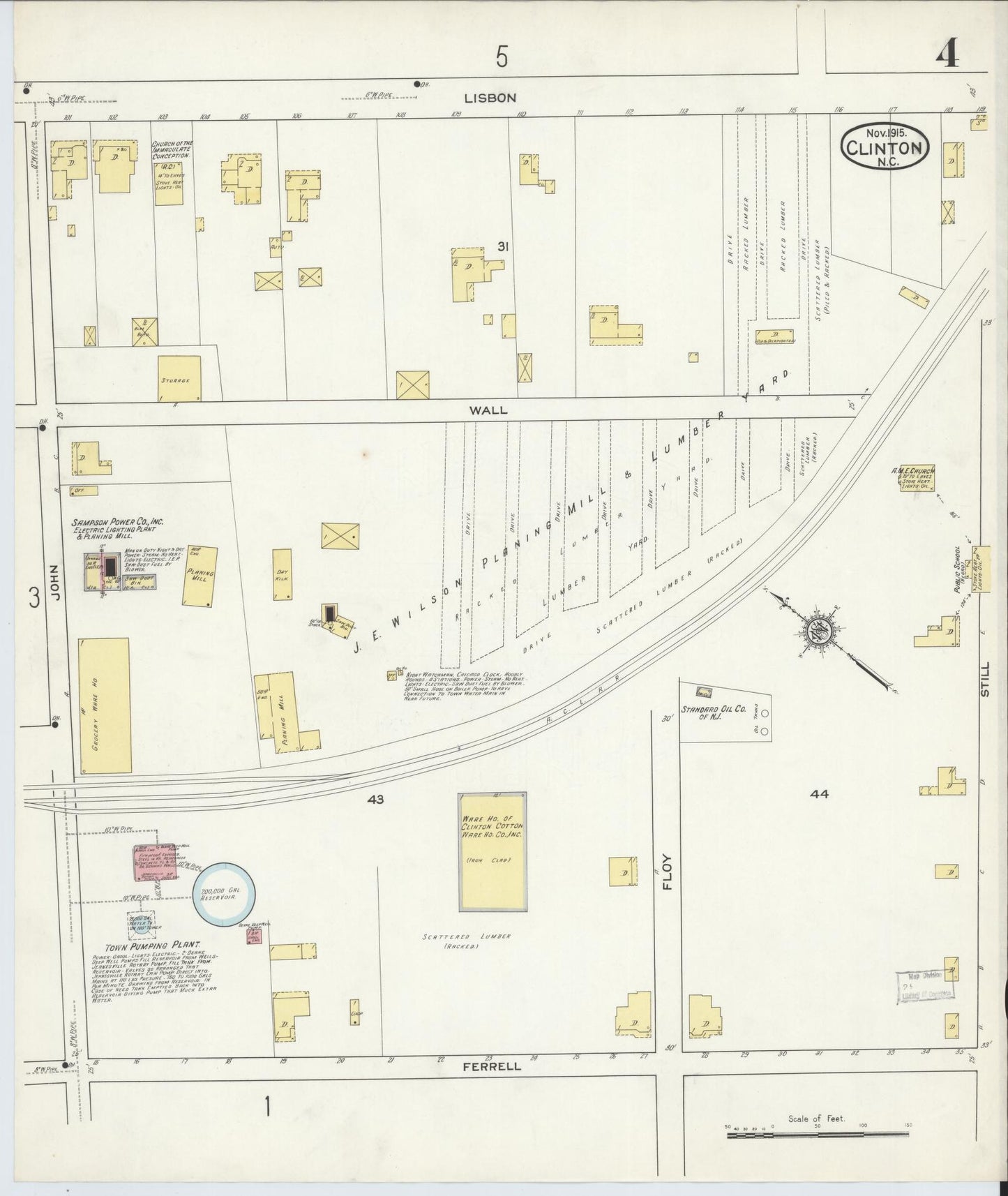 Sanborn Fire Insurance Map from Clinton, Sampson County, North Carolina (1915), Sheet #0004 - Historic Sanborn Fire Insurance Map Print, vintage old map wall art, antique decor, genealogy gift, North Carolina North Carolina map