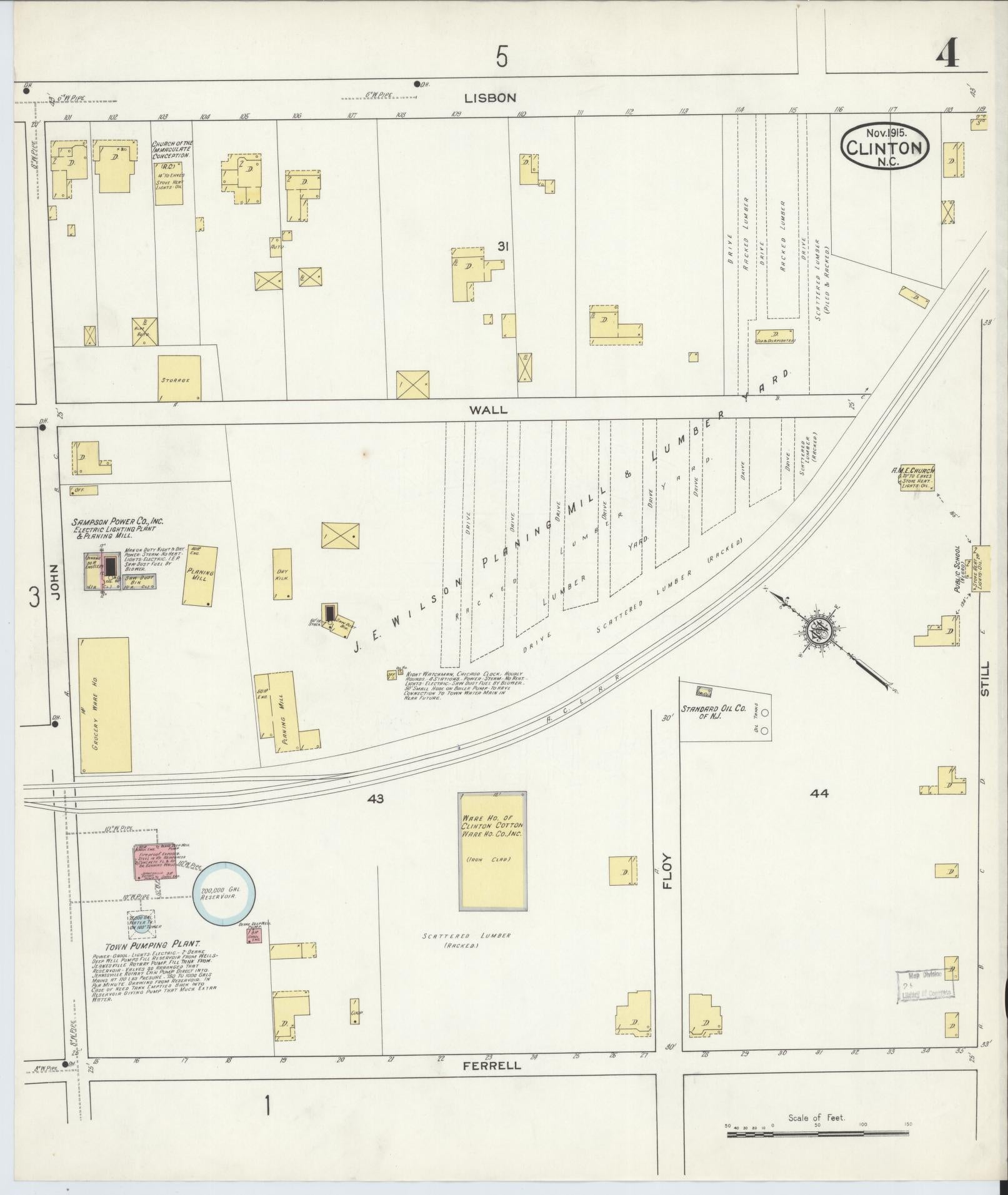 Sanborn Fire Insurance Map from Clinton, Sampson County, North Carolina (1915), Sheet #0004 - Historic Sanborn Fire Insurance Map Print, vintage old map wall art, antique decor, genealogy gift, North Carolina North Carolina map