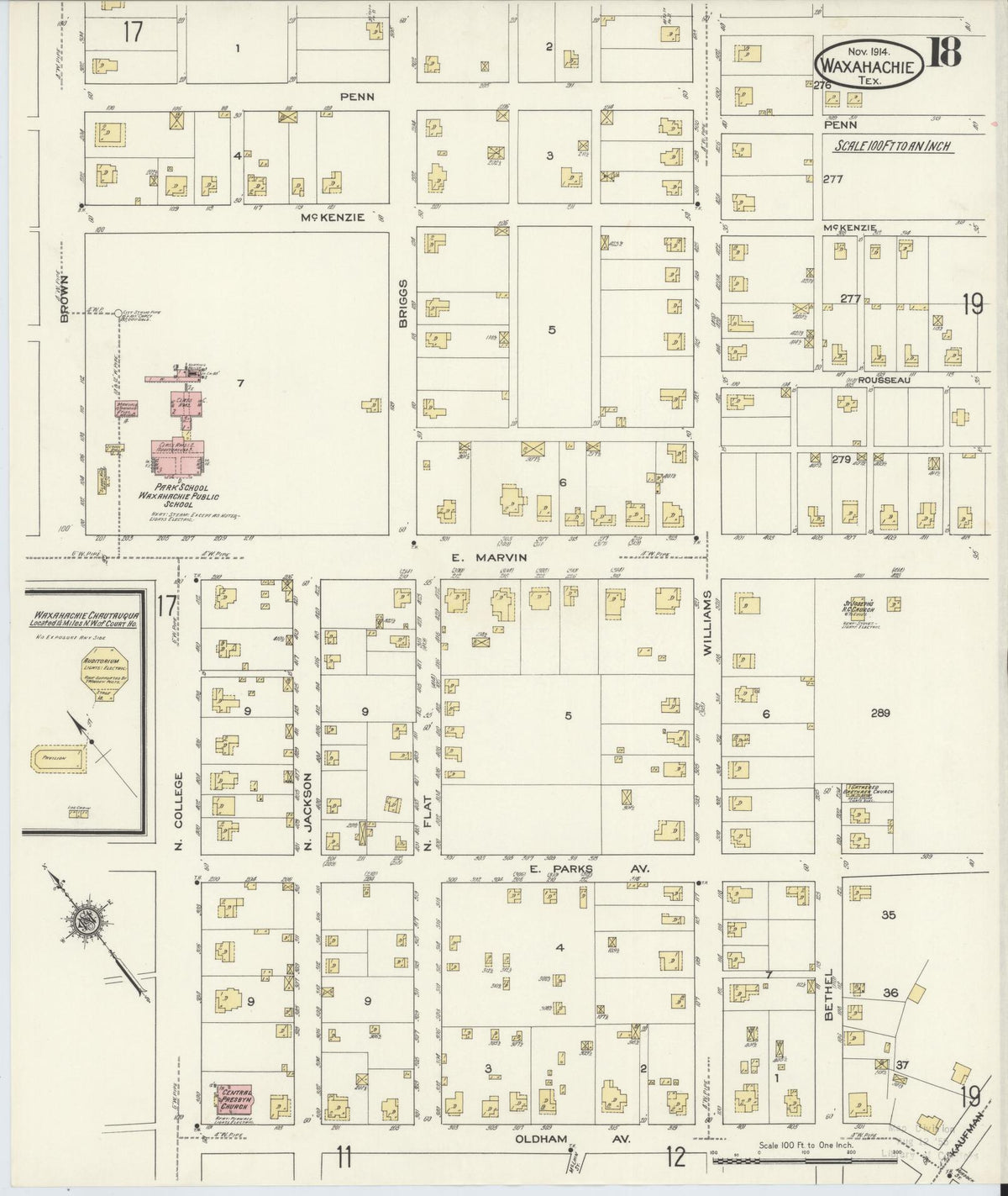 Sanborn Fire Insurance Map from Waxahachie, Ellis County, Texas (1914), Sheet #0018 - Complete Map Set gallery image, historic Sanborn map, vintage wall art, Texas Texas