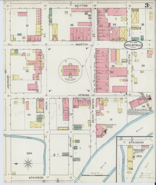 Sanborn Fire Insurance Map from Shelbyville, Bedford County, Tennessee (1894), Sheet #0003 - Historic Sanborn Fire Insurance Map Print, vintage old map wall art, antique decor, genealogy gift, Tennessee Tennessee map