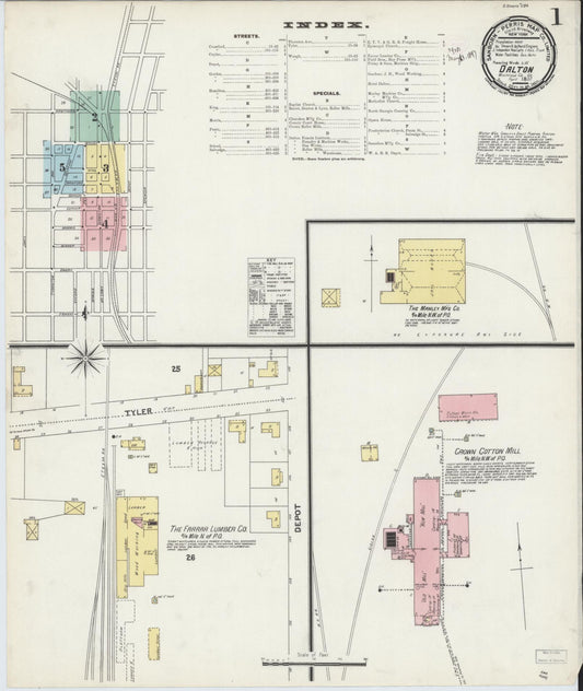 Sanborn Fire Insurance Map from Dalton, Whitfield County, Georgia (1897), Sheet #0001 - Complete Map Set gallery image, historic Sanborn map, vintage wall art, Georgia Georgia