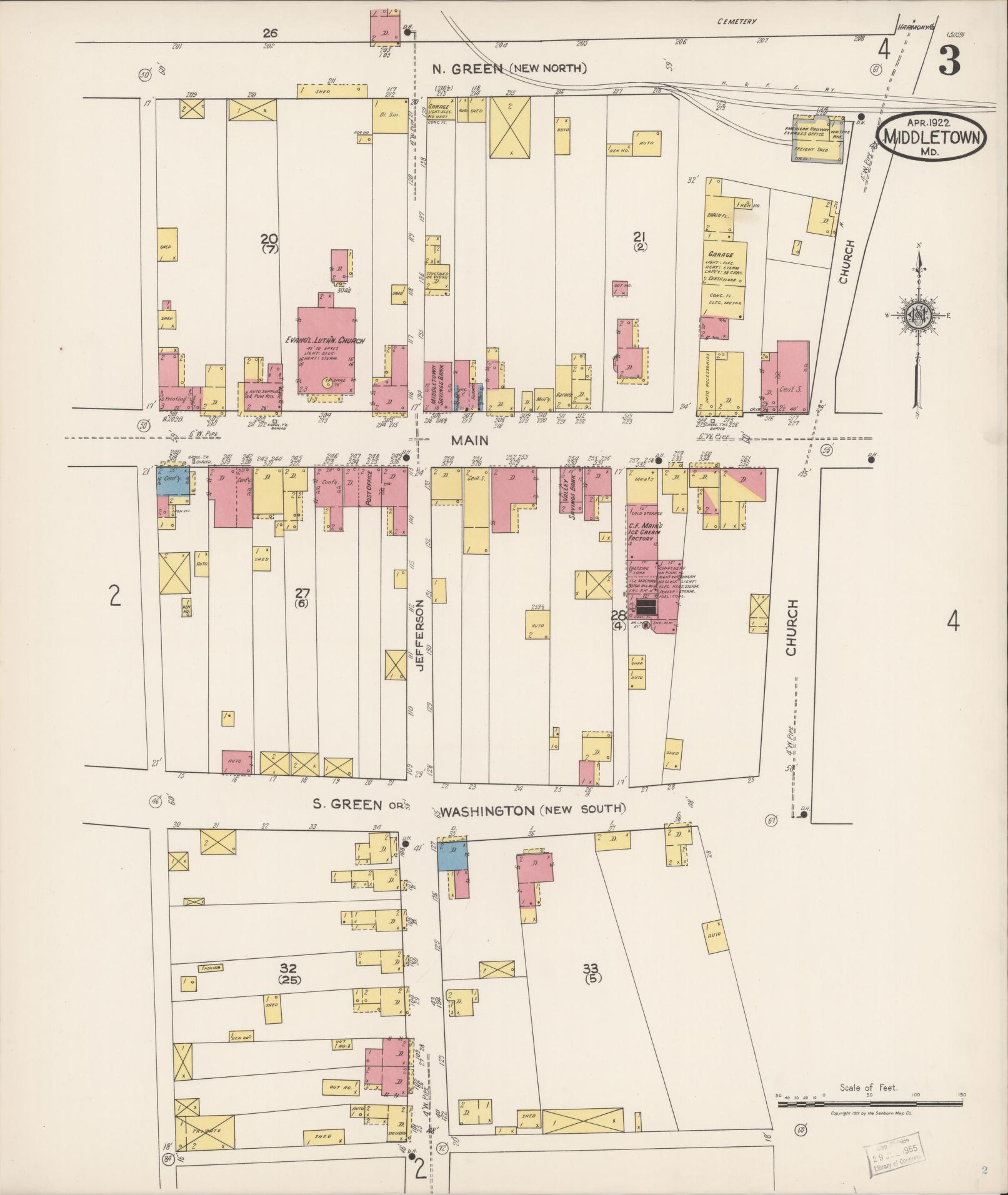 Sanborn Fire Insurance Map from Middletown, Frederick County, Maryland (1922), Sheet #0003 - Historic Sanborn Fire Insurance Map Print, vintage old map wall art