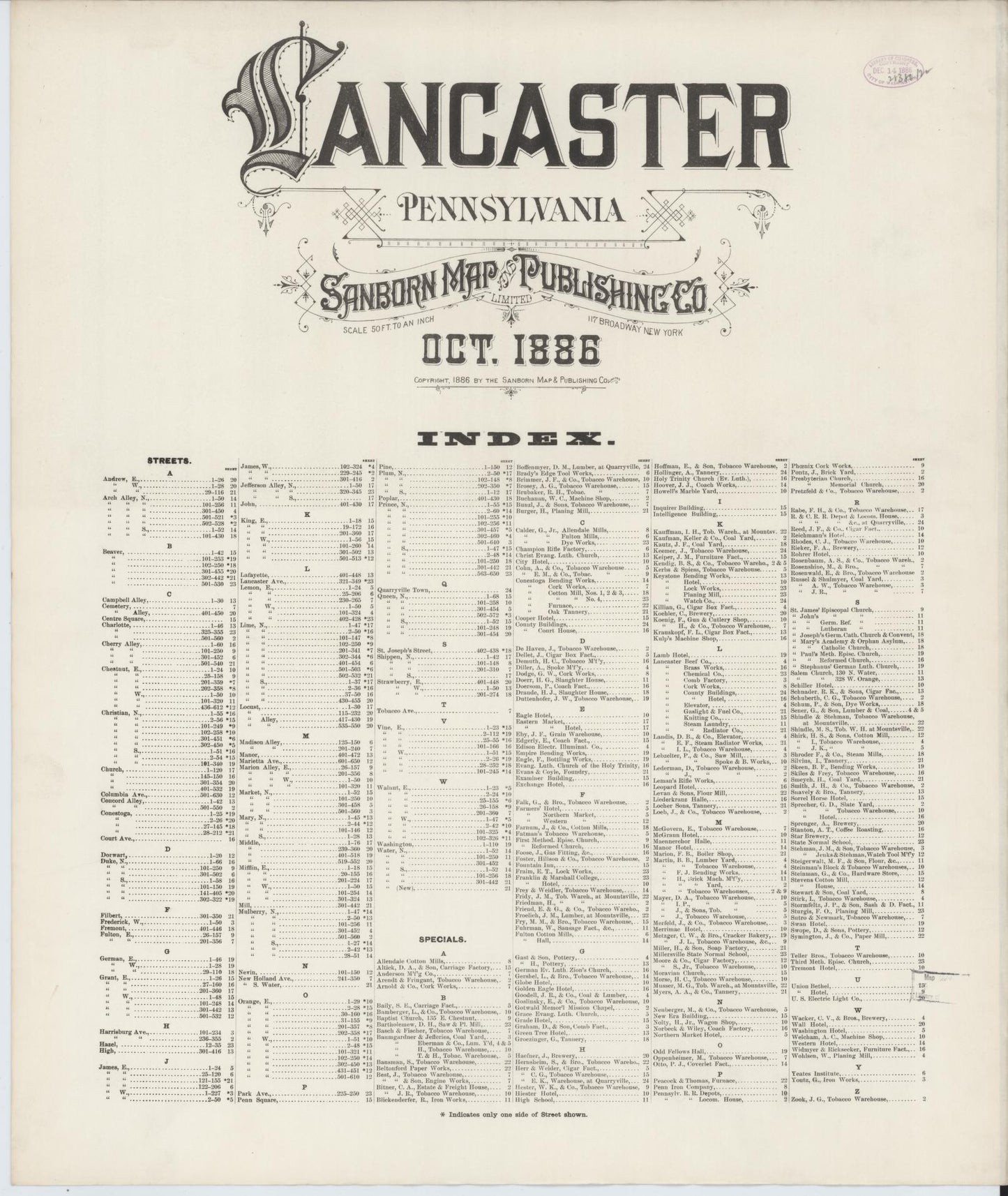 Sanborn Fire Insurance Map from Lancaster, Lancaster County, Pennsylvania. (1888) – Historic Sanborn Fire Insurance Map Print