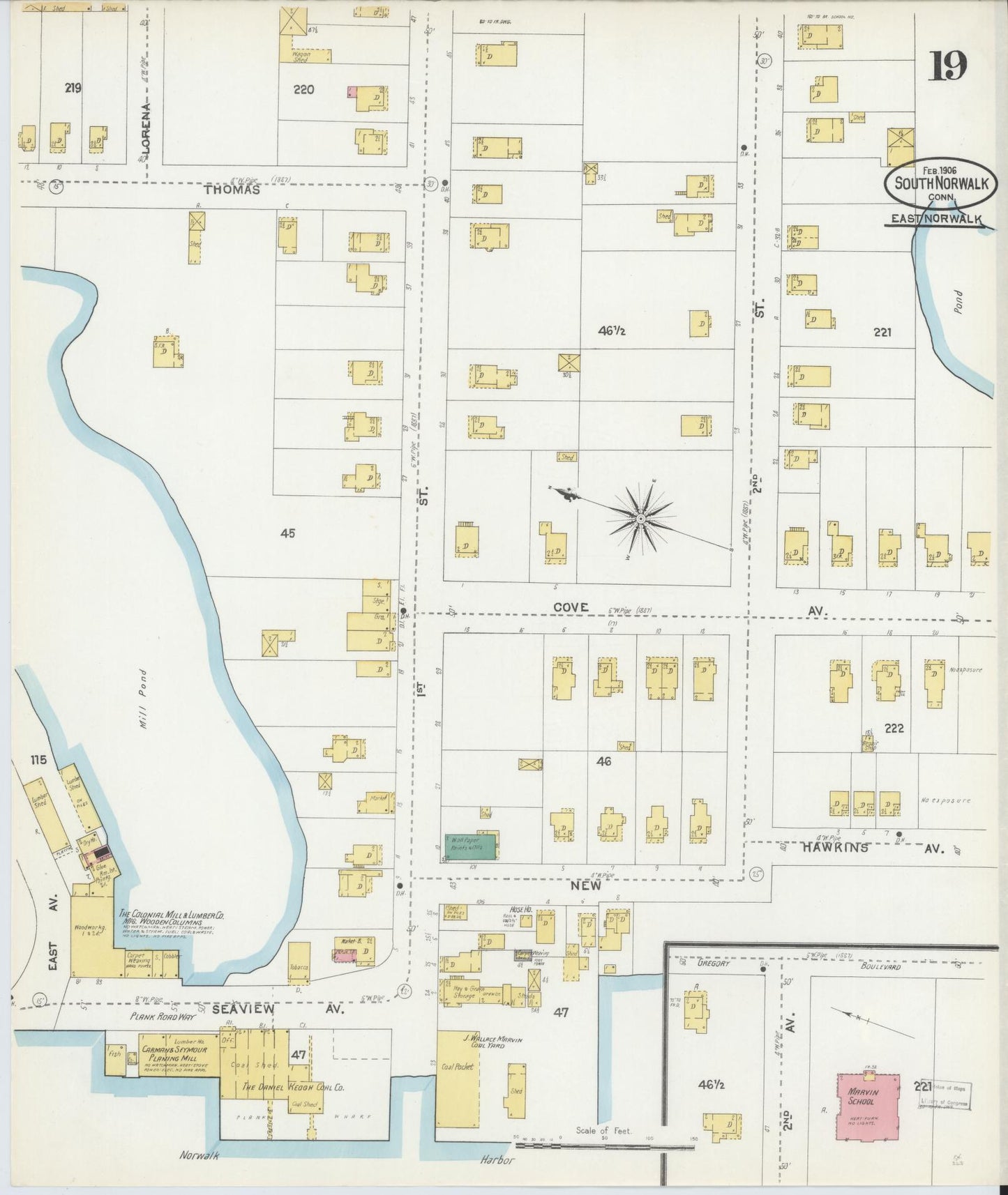 Sanborn Fire Insurance Map from South Norwalk, Fairfield County, Connecticut (1906), Sheet #0019 - Complete Map Set gallery image, historic Sanborn map, vintage wall art, Connecticut Connecticut