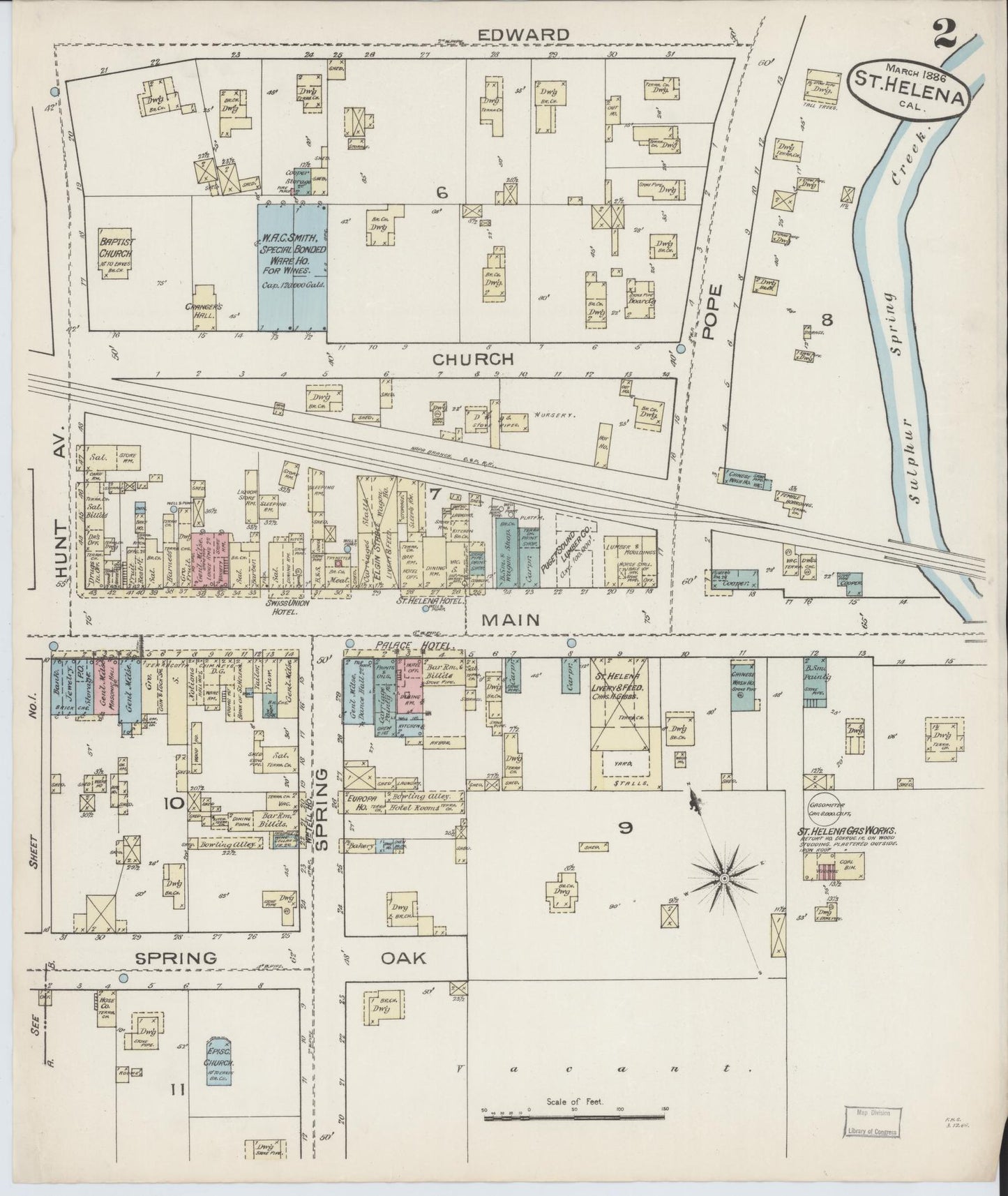 Sanborn Fire Insurance Map from Saint Helena, Napa County, California (1886), Sheet #0002 - Complete Map Set gallery image, historic Sanborn map, vintage wall art, California California