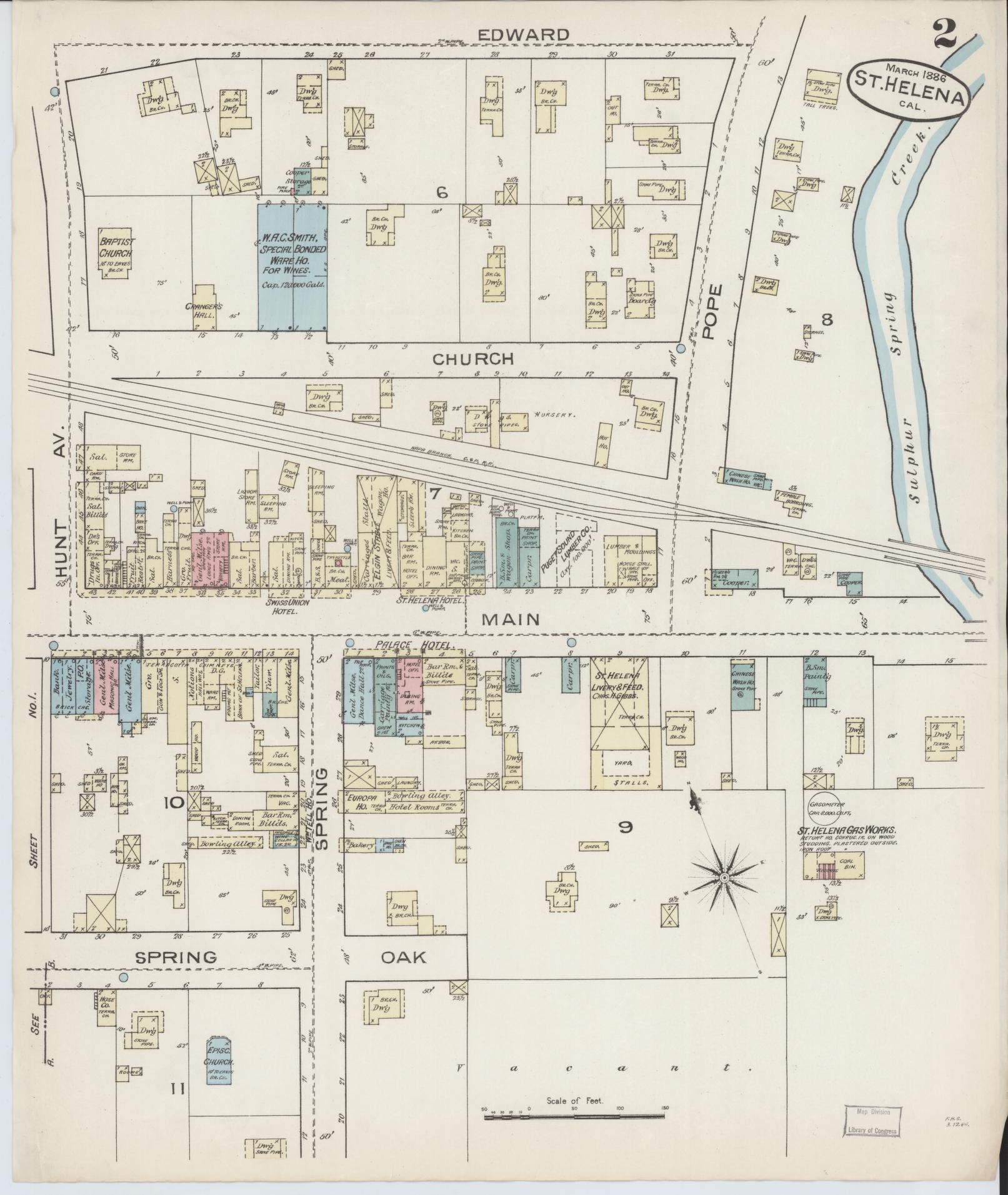 Sanborn Fire Insurance Map from Saint Helena, Napa County, California (1886), Sheet #0002 - Complete Map Set gallery image, historic Sanborn map, vintage wall art, California California