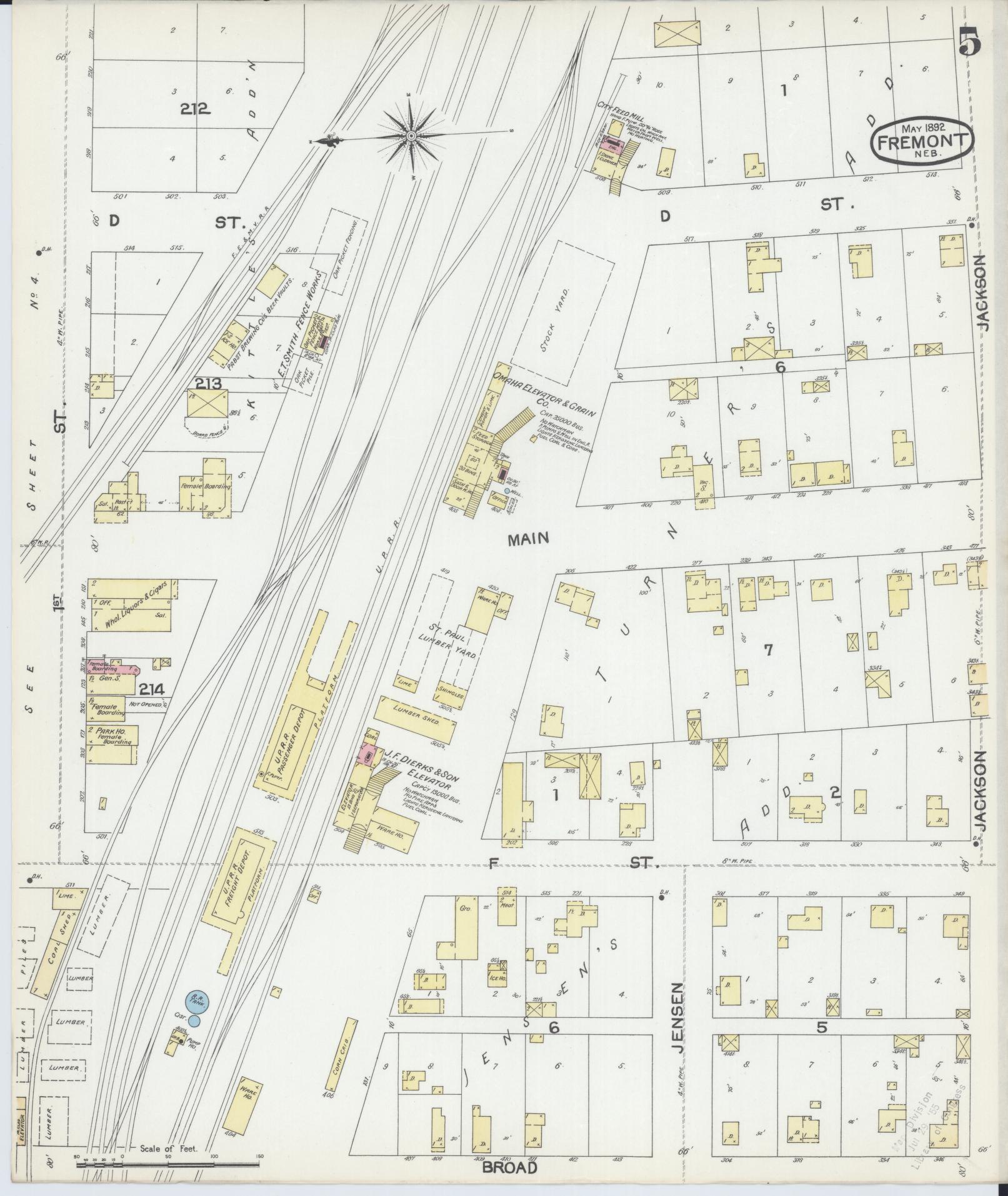 Sanborn Fire Insurance Map from Fremont, Dodge County, Nebraska (1892), Sheet #0005 - Complete Map Set gallery image, historic Sanborn map, vintage wall art, Nebraska Nebraska