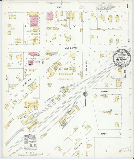 Sanborn Fire Insurance Map from Altona, Knox County, Illinois (1910), Sheet #0001 - Historic Sanborn Fire Insurance Map Print, vintage old map wall art, antique decor, genealogy gift, Illinois Illinois map